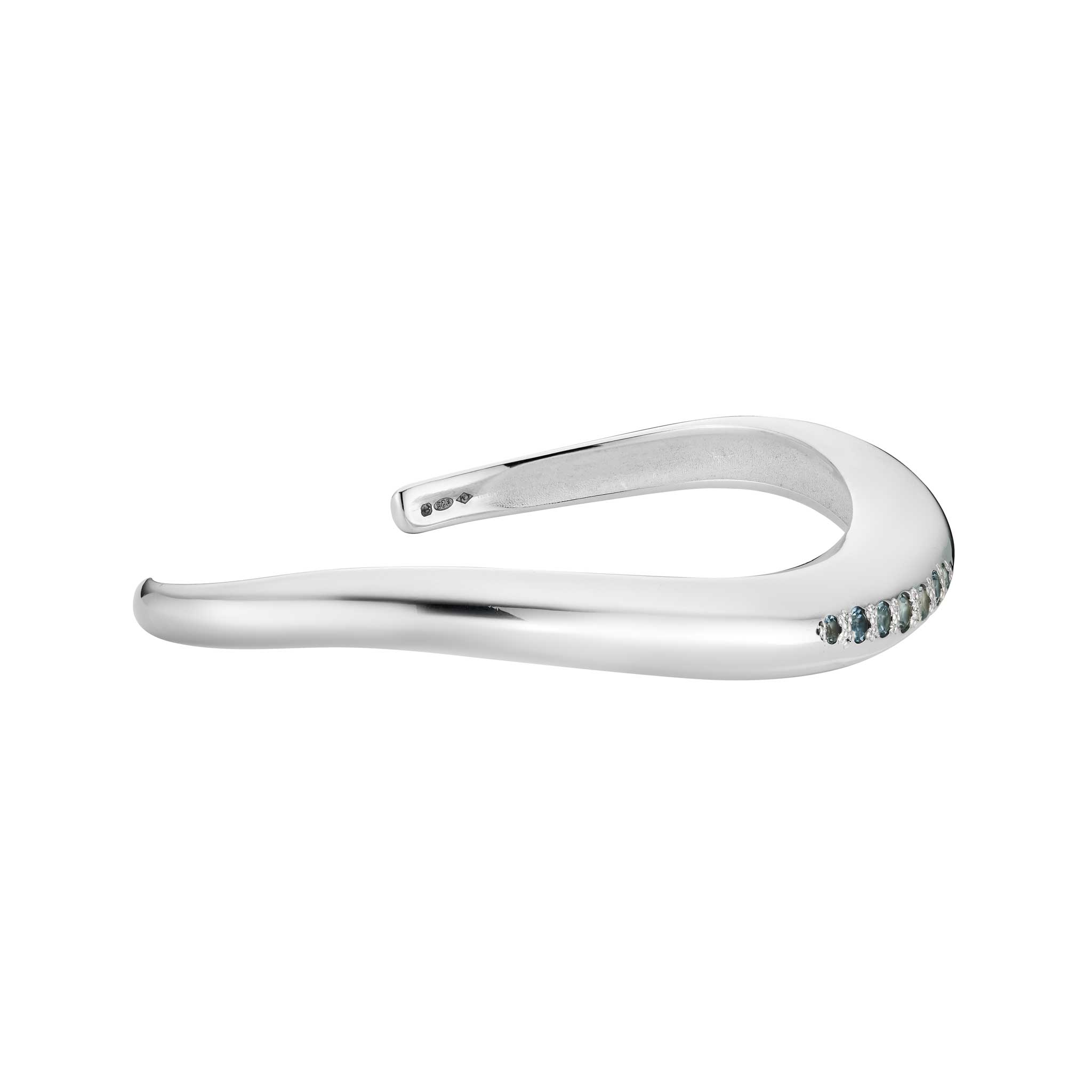 Brilliant-Cut Aquamarine and Silver Wave Bangle
